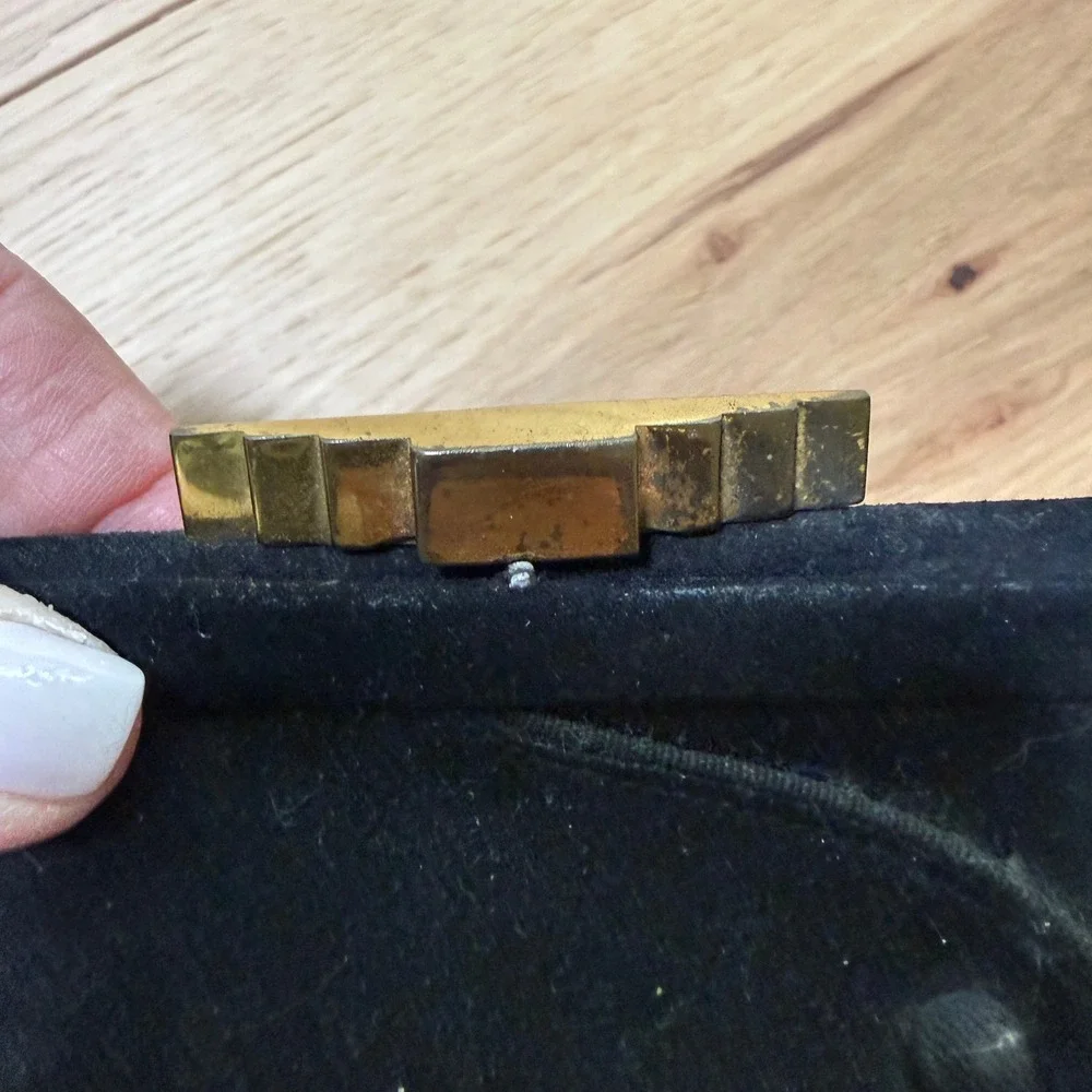 Vintage Handbag Women Small Black  Suede Art Deco Bag Attached Coin Purse